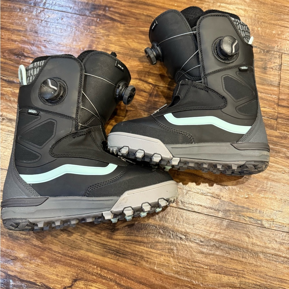 Vans Black and Gray Snowboard Boots with Blue Accents
